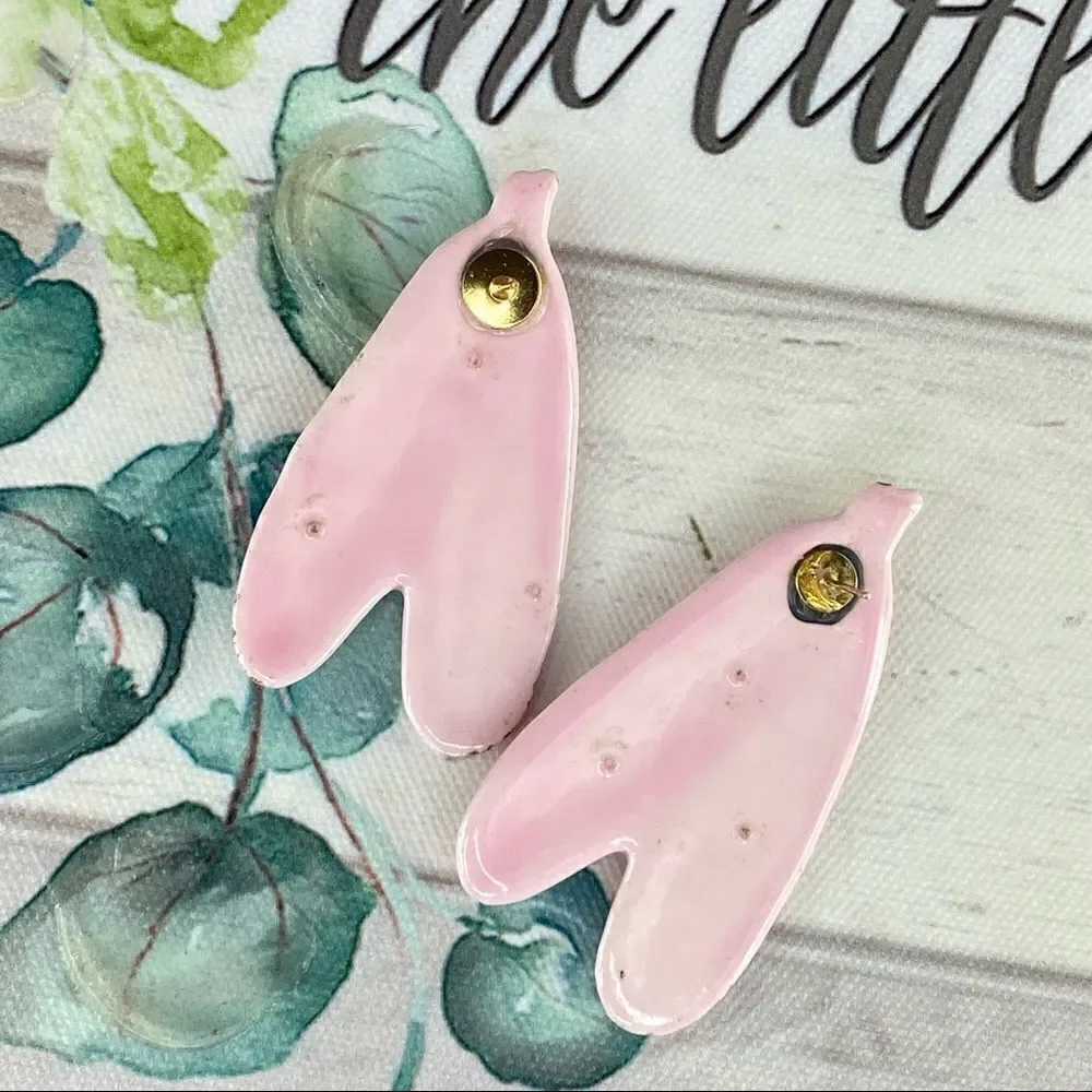 ‎Pink Ceramic Feather Earrings